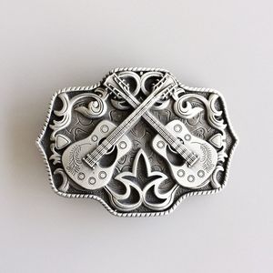 New silver guitars guitar country music western floral filigree Belt buckle